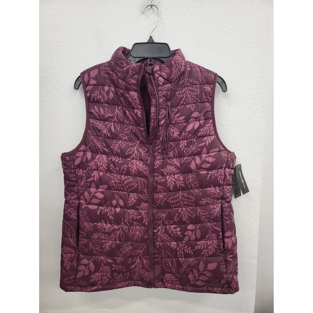 Eddie Bauer Leafy Print Quilted Alpine Vest, Purple, Size Large